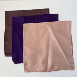 Set Of 3 All Silk By Ashear Hand Rolled Pocket Squares Handkerchiefs Pink Purple